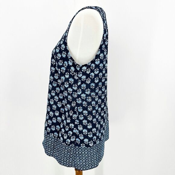 Michael Michael Kors Blouse Size M Women Blue Floral Sleeveless Back Zip Basic - Picture 4 of 8